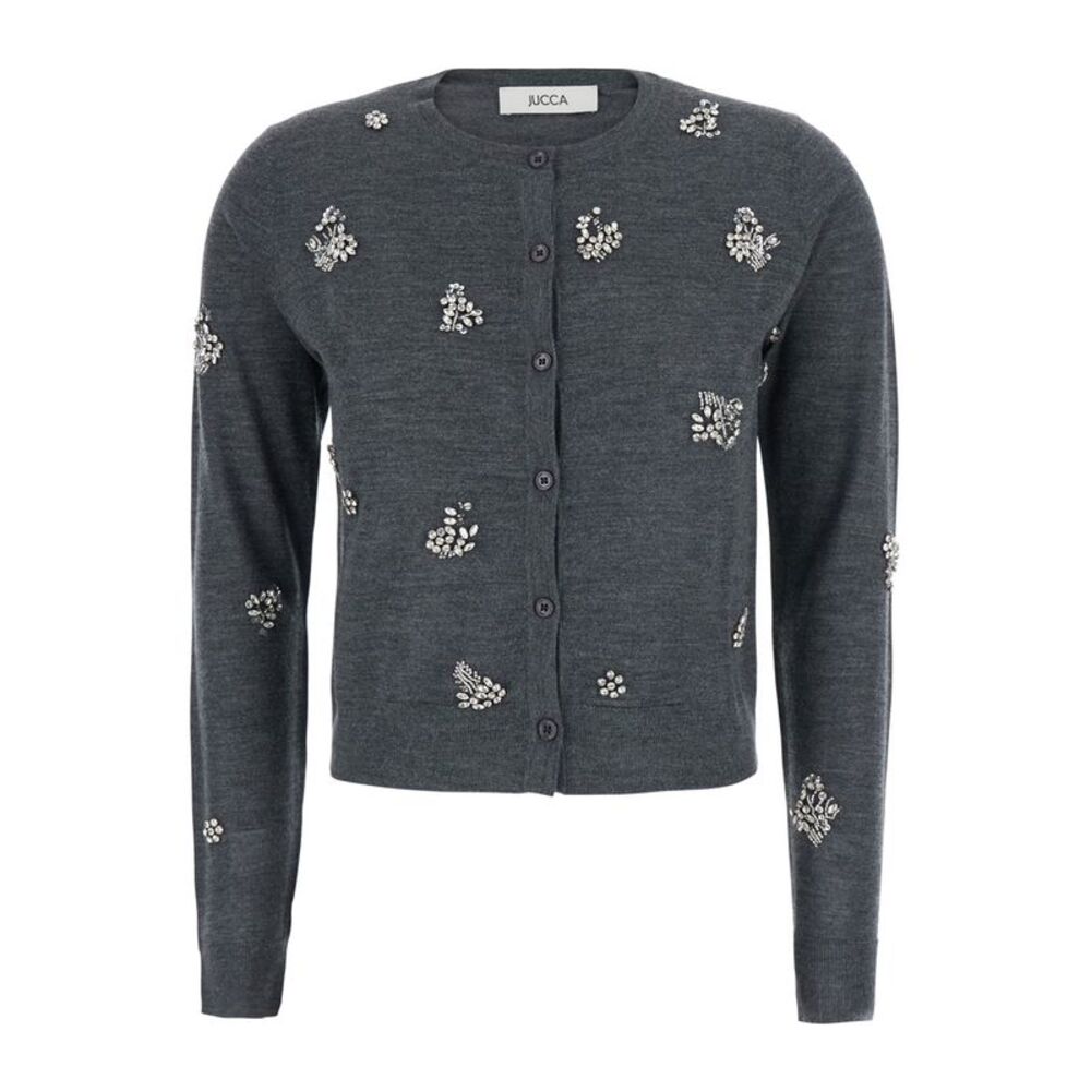 Jucca Women Grey Cardigan With Applied Beads In Wool For Women